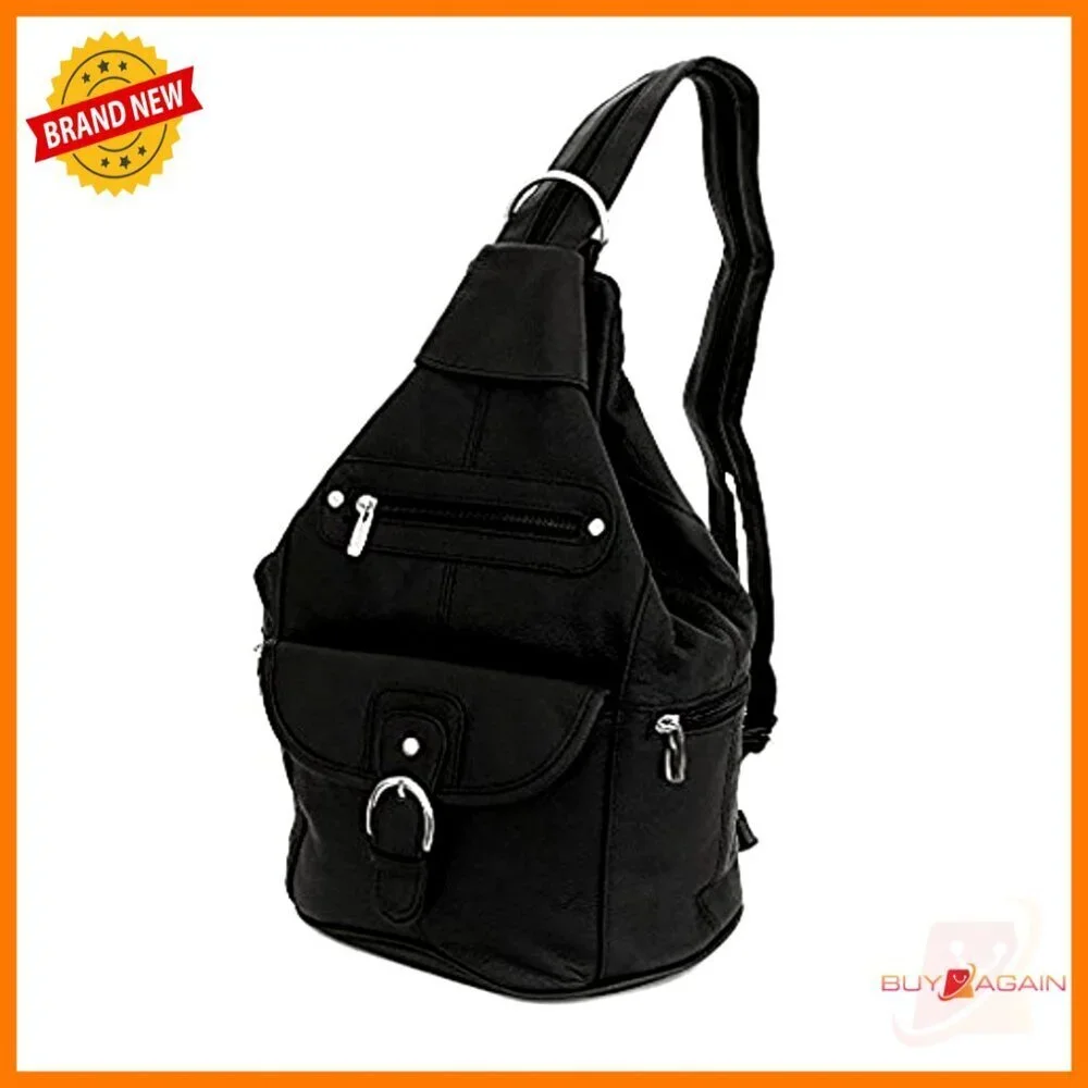 Leather Convertible Backpack Sling Purse 7 Pocket Medium Adjustable